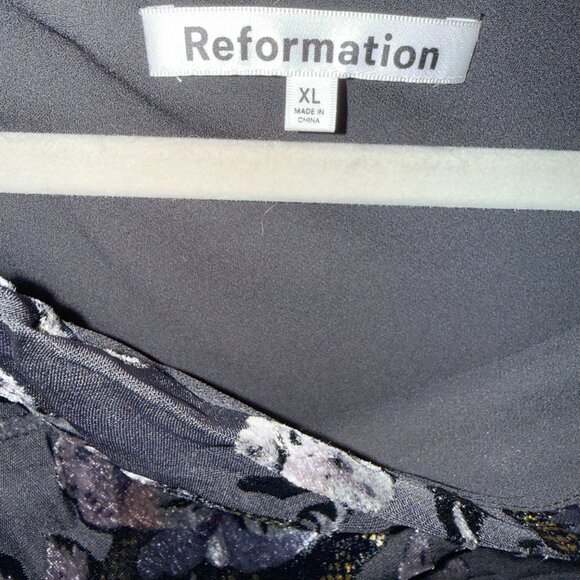 Reformation Black Floral Velvet Long Sleeved Mini Dress - XL - Picture 2 of 6